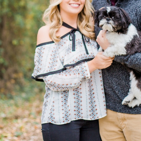 ❗️SOLD❗️Printed Bow Neck Off the Shoulder Top - Picture 5 of 5